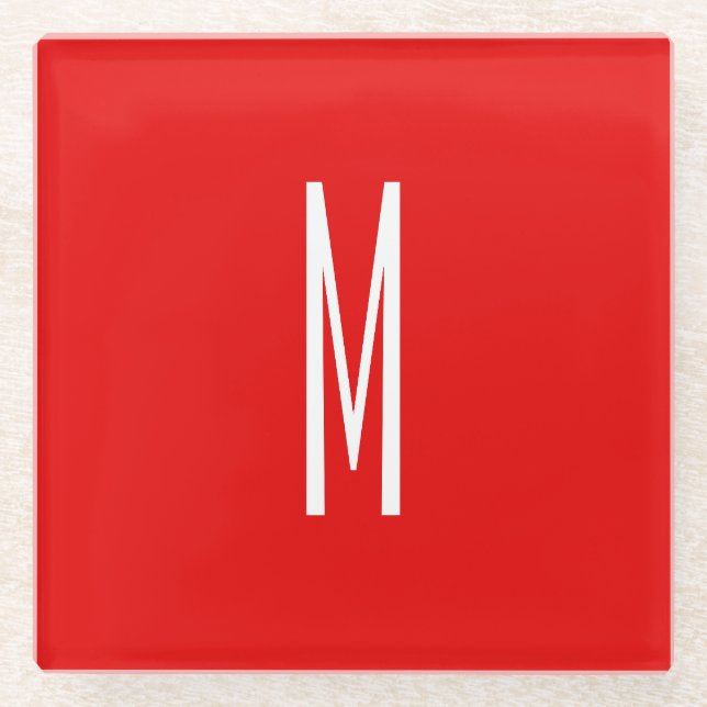 Posavasos De Vidrio Letra inicial monograma estilo moderno rojo blanco (Anverso)
