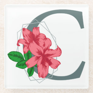Posavasos De Vidrio Letra mayúscula C monograma floral