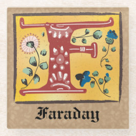 Posavasos De Vidrio Letra medieval floral iluminada F Monograma