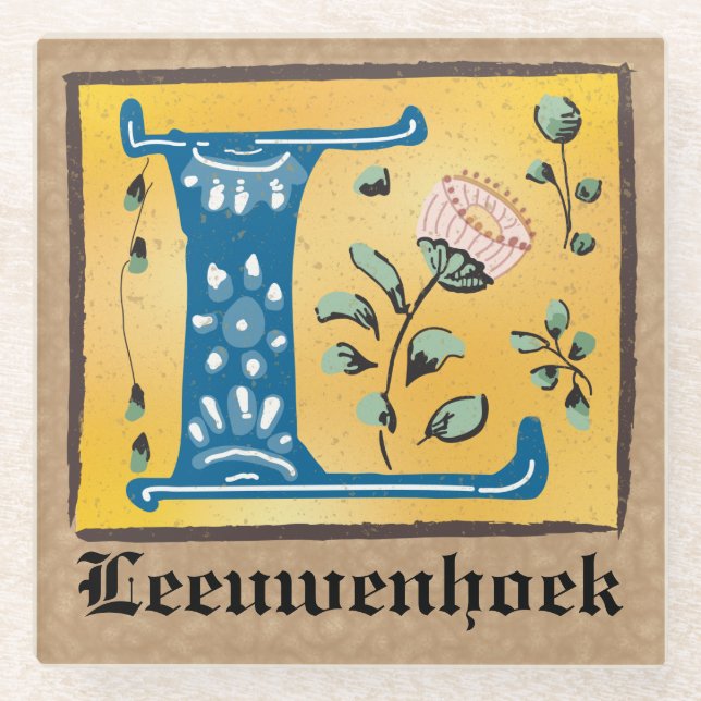 Posavasos De Vidrio Letra medieval floral iluminada L monograma (Anverso)