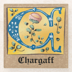 Posavasos De Vidrio Letra medieval floral iluminada Monograma C