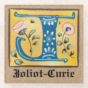 Posavasos De Vidrio Letra medieval floral iluminada monograma J