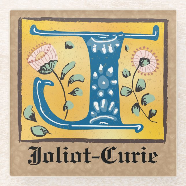 Posavasos De Vidrio Letra medieval floral iluminada monograma J (Anverso)