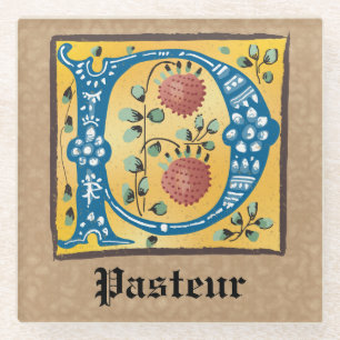 Posavasos De Vidrio Letra medieval floral iluminada monograma P