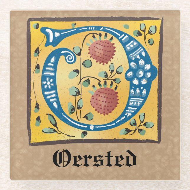 Posavasos De Vidrio Letra medieval floral iluminada o monograma (Anverso)