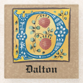 Posavasos De Vidrio Letra medieval floral luminosa monograma D