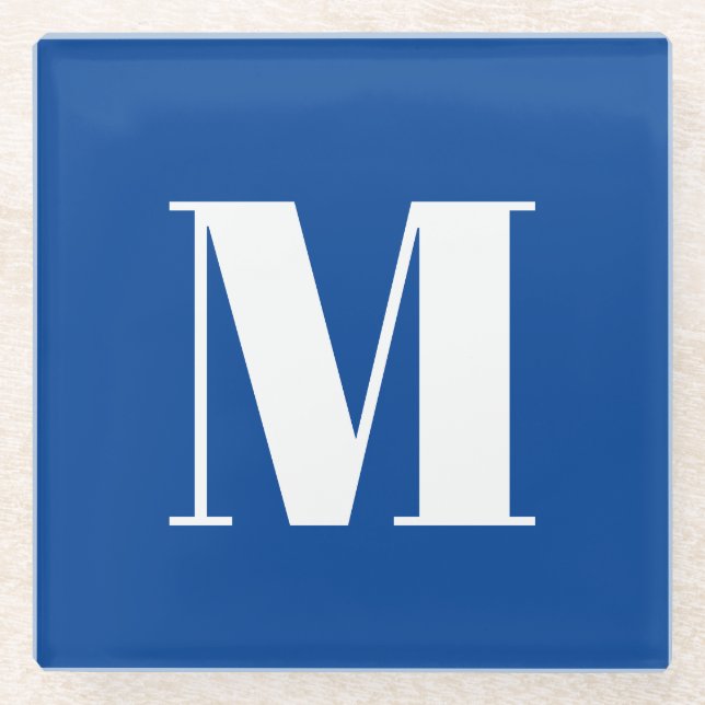 Posavasos De Vidrio Letra profunda azul inicial monograma moderno esti (Anverso)