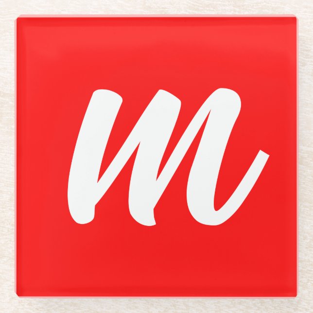 Posavasos De Vidrio Letra roja blanca caligráfica monográfica carta in (Anverso)