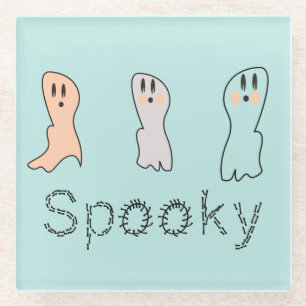 Posavasos De Vidrio Letras a mano fantasma retro espeluznante azul