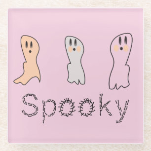 Posavasos De Vidrio Letras a Mano Fantasma Retro Espeluznante Rosa