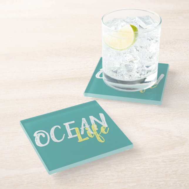 Posavasos De Vidrio letras náuticas OCEAN LIFE | (Angular)