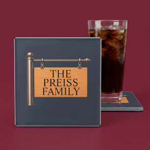 Posavasos De Vidrio Letrero Colgante De Madera Personalizado Con Apell