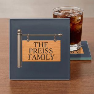 Posavasos De Vidrio Letrero Colgante De Madera Personalizado Con Apell