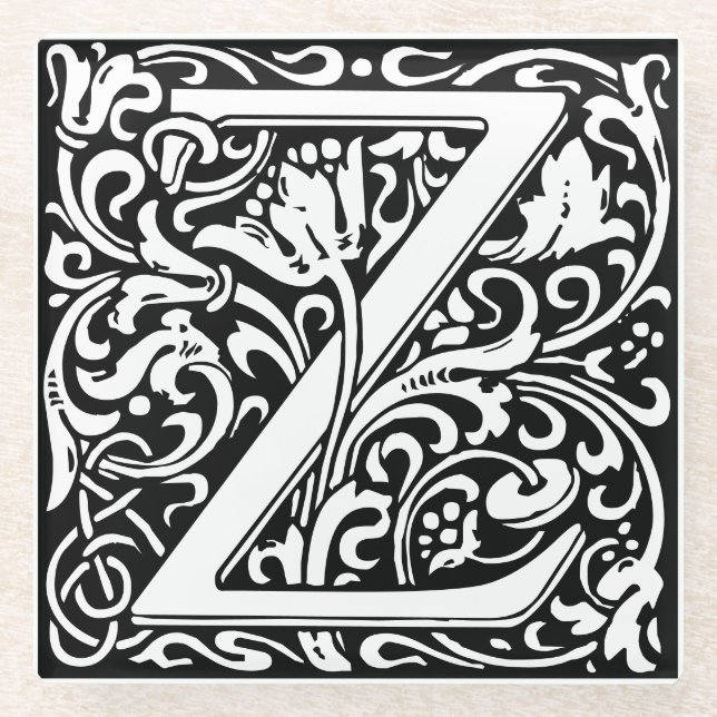 Posavasos De Vidrio Letter Z art nouveau black and white Tile (Anverso)