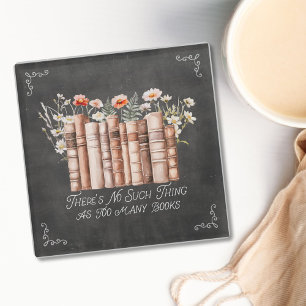 Posavasos De Vidrio Libros con Flores y Cita en Pizarra Negra