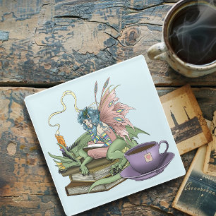 Posavasos De Vidrio Libros de Dragón Hada Té Amistad