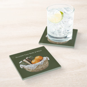 Posavasos De Vidrio Libros Verdes & Naranjas Alimento Frutal