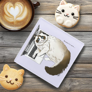 Posavasos De Vidrio Lilac Laptop Cat Funny Cute