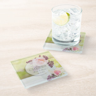 Posavasos De Vidrio Lilacs y Rosas vivenos saludos de bodas