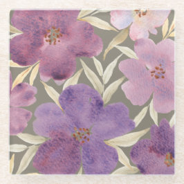 Posavasos De Vidrio Lilas acuarelas en fondo verde
