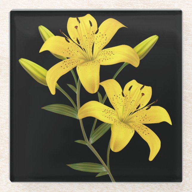 Posavasos De Vidrio Lilies Amarillos De Pascua De Cristal (Anverso)