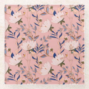 Posavasos De Vidrio Lilios beige crema: fondo continuo rosa