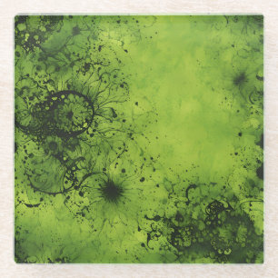 Posavasos De Vidrio Lima Verde Grunge con Acentos Negros