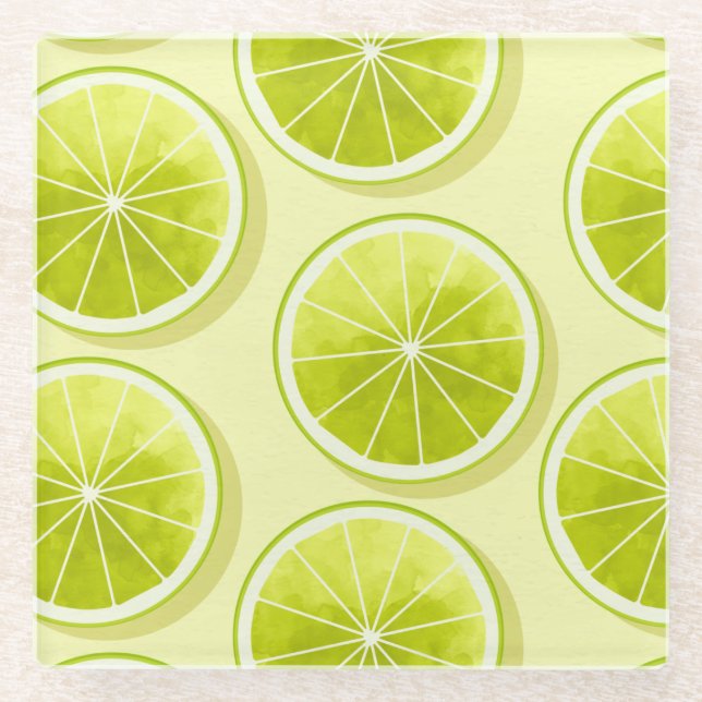 Posavasos De Vidrio Lime Slices en amarillo claro (Anverso)
