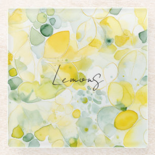 Posavasos De Vidrio Limones Amarillos Abstracto