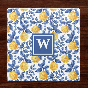 Posavasos De Vidrio Limones Amarillos Follaje Azul Mediterráneo Amalfi