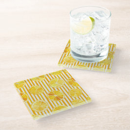 Posavasos De Vidrio Limones y rayas de acuarela