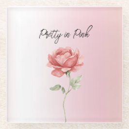 Posavasos De Vidrio Linda Rosa Roja Pretty in Pink
