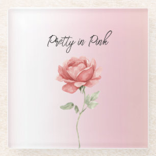 Posavasos De Vidrio Linda Rosa Roja Pretty in Pink