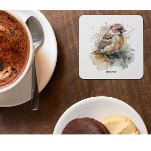Posavasos De Vidrio lindo pequeño gorrión en acuarela