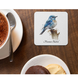 Posavasos De Vidrio Lindo pequeño pájaro azul de montaña acuarela, per