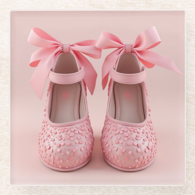 Posavasos De Vidrio lindos zapatos rosados (Anverso)