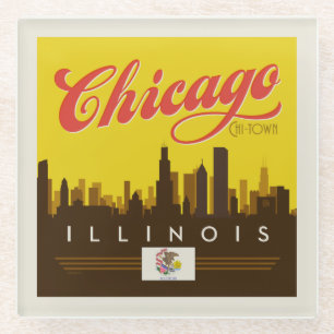 Posavasos De Vidrio Línea aérea de Chicago Illinois