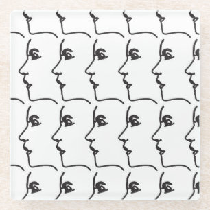 Posavasos De Vidrio Línea continua, perfiles faciales, ilustraciones a