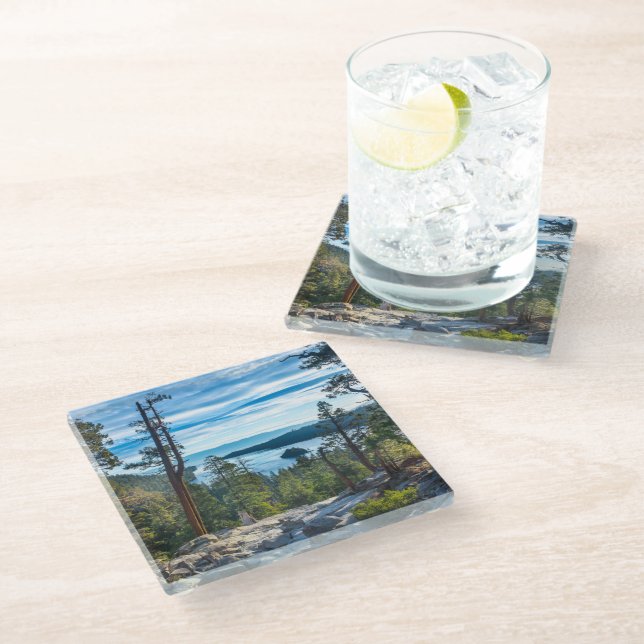Posavasos De Vidrio Línea costera | Bahía Esmeralda, Lago Tahoe, Calif (Angular)
