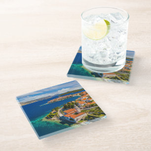 Posavasos De Vidrio Línea costera Ciudad de Korcula, isla de Korcula