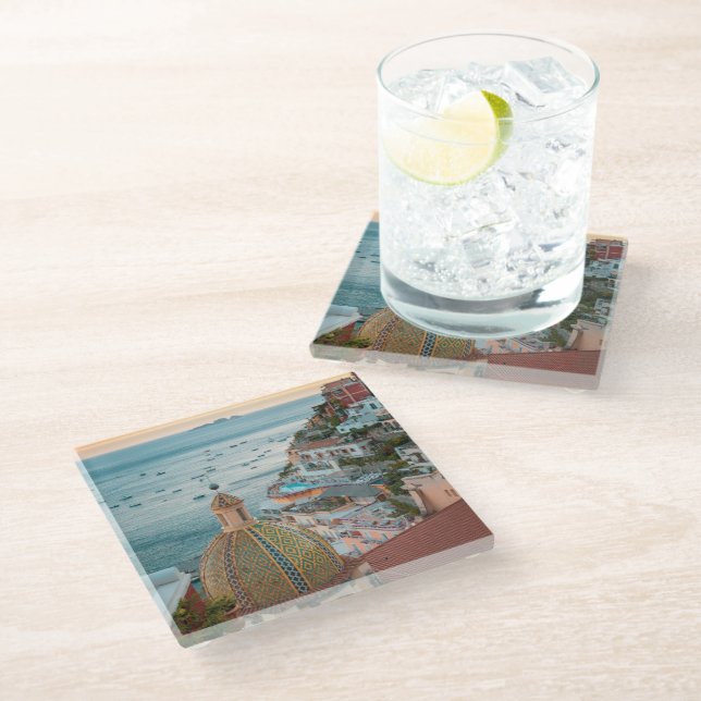 Posavasos De Vidrio Línea costera | Positano, Costa Amalfitana, Italia (Angular)