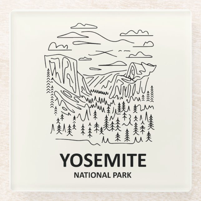 Posavasos De Vidrio Línea de arte del Parque Nacional Yosemite (Anverso)