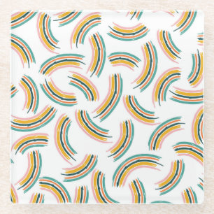 Posavasos De Vidrio Líneas de arcoiris pastorales: sin costura vintage