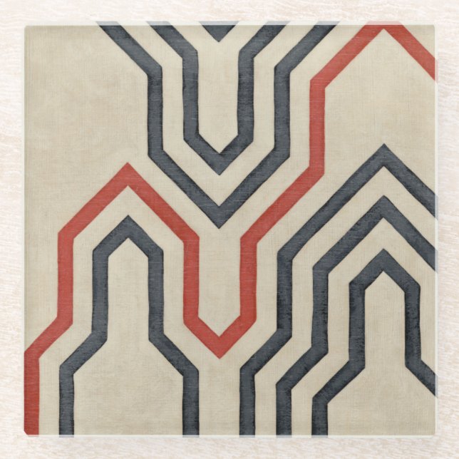 Posavasos De Vidrio Líneas gráficas azul y naranja (Anverso)