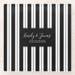 Posavasos De Vidrio Líneas Y Bandas Monogramadas En Blanco Y Negro