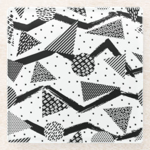 Posavasos De Vidrio Líneas y formas geométricas en blanco y negro de G