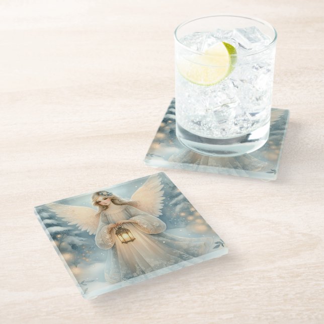 Posavasos De Vidrio Linterna angelical celestial de invierno de gracia (Angular)