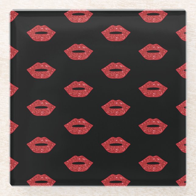 Posavasos De Vidrio Lips Purpurina besa elegante maquillaje femenino (Anverso)