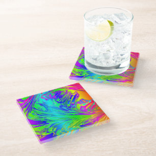 Posavasos De Vidrio Líquido Arcoiris Esplandor Abstracto