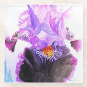 Posavasos De Vidrio Lirio negro púrpura Flor acuarela Floral
